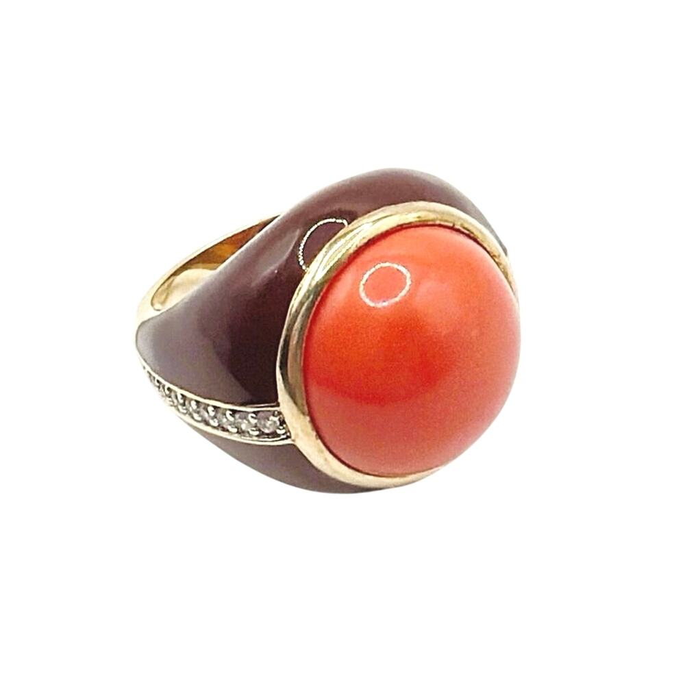 Red an Orange Enamel and Lucite Chunky Ring 8”